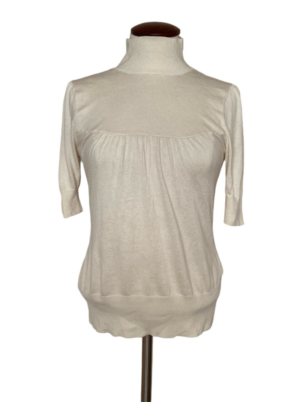 Banana Republic Sz M Silk/Cotton blend Mock Neck Short Sleeve Sweater Cream
